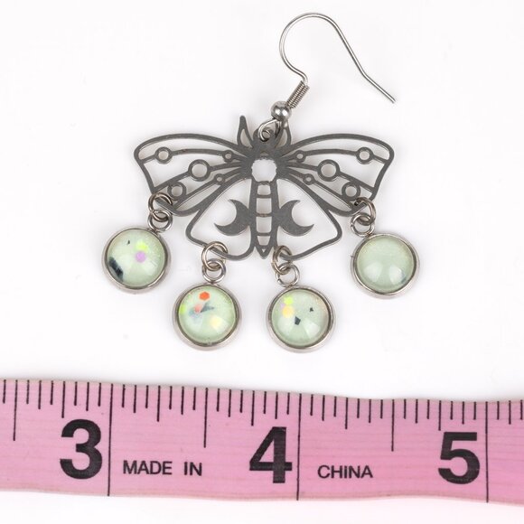 Silver Metal Luna Moth Filigree Dangle Chandelier Earrings - Picture 5 of 5